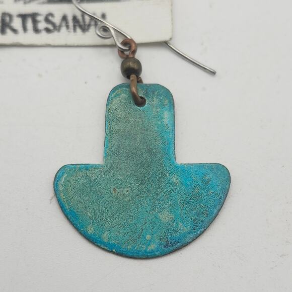 Cobre Nativo Native Copper Earrings Blue Patina Geometric Dangle Artisan Boho - Picture 7 of 8